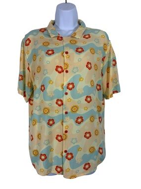 Earthbound Trading Co Retro Floral Button Front Blouse Top Medium Boho